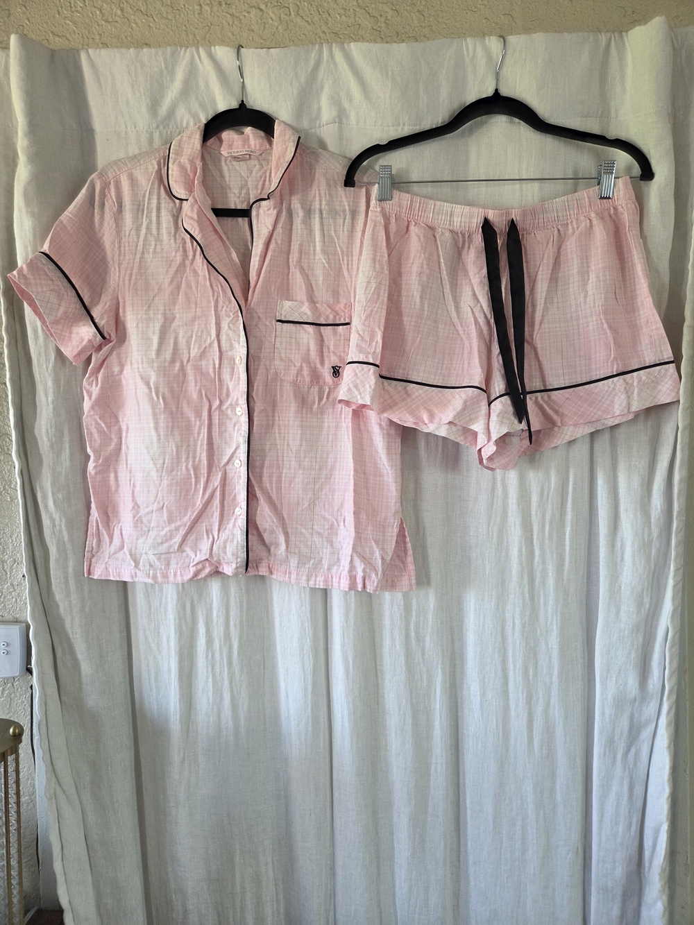 Victoria's Secret | (2) Pink Short Sleeve Pajama Set with Black Trim